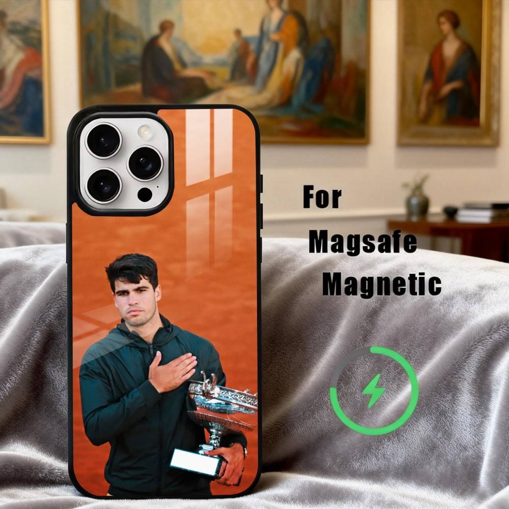 Custodia per telefono del campione di tennis C-Carlos A-Alcaraz Per iPhone17,16,15,14,13,12,11 Plus,Pro Max Magnetica Per Ricarica Wireless Magsafe