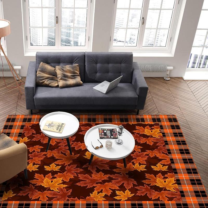 Thanksgiving Maple Leaf Pattern Carpet Autumn Atmosphere Rug Non Slip Mat Suitable Living Room Bedroom Bedside Warm Decoration