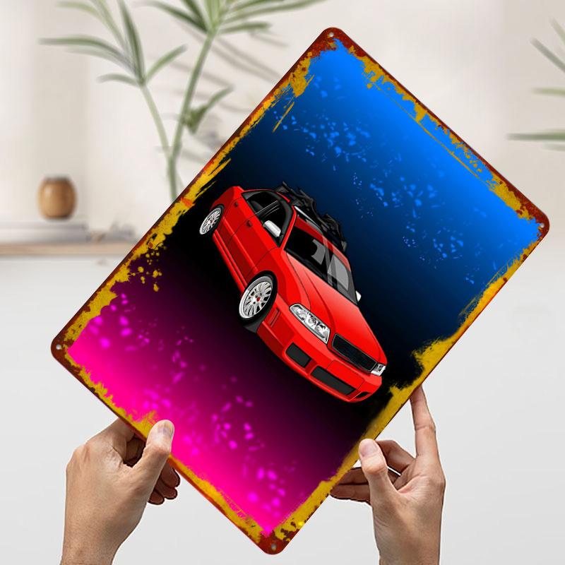 Red Sports Car Car Metal Poster Customized Wall Art Retro Vintage Tinplate Signs for Man Cave Living Room Decoration House Decor