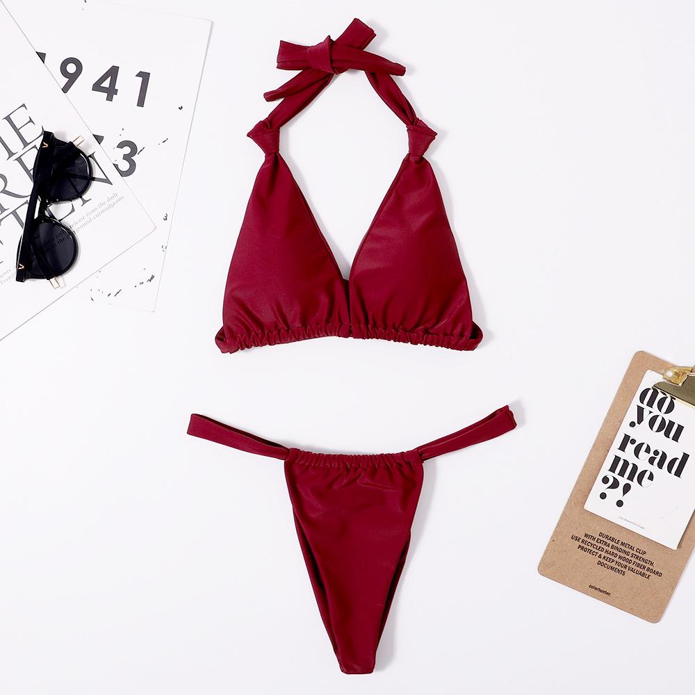 1011 Solid Color Three-Point Sexy Bikini Hot Sale Split Swimsuit Swimsuit