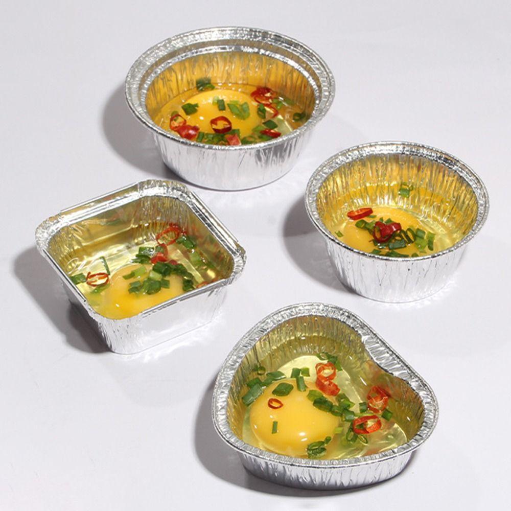 100Pcs Aluminum Tin Foil Baking Cup Tray Heart/Round/Square Tinfoil Tray Baking Pans  Pudding