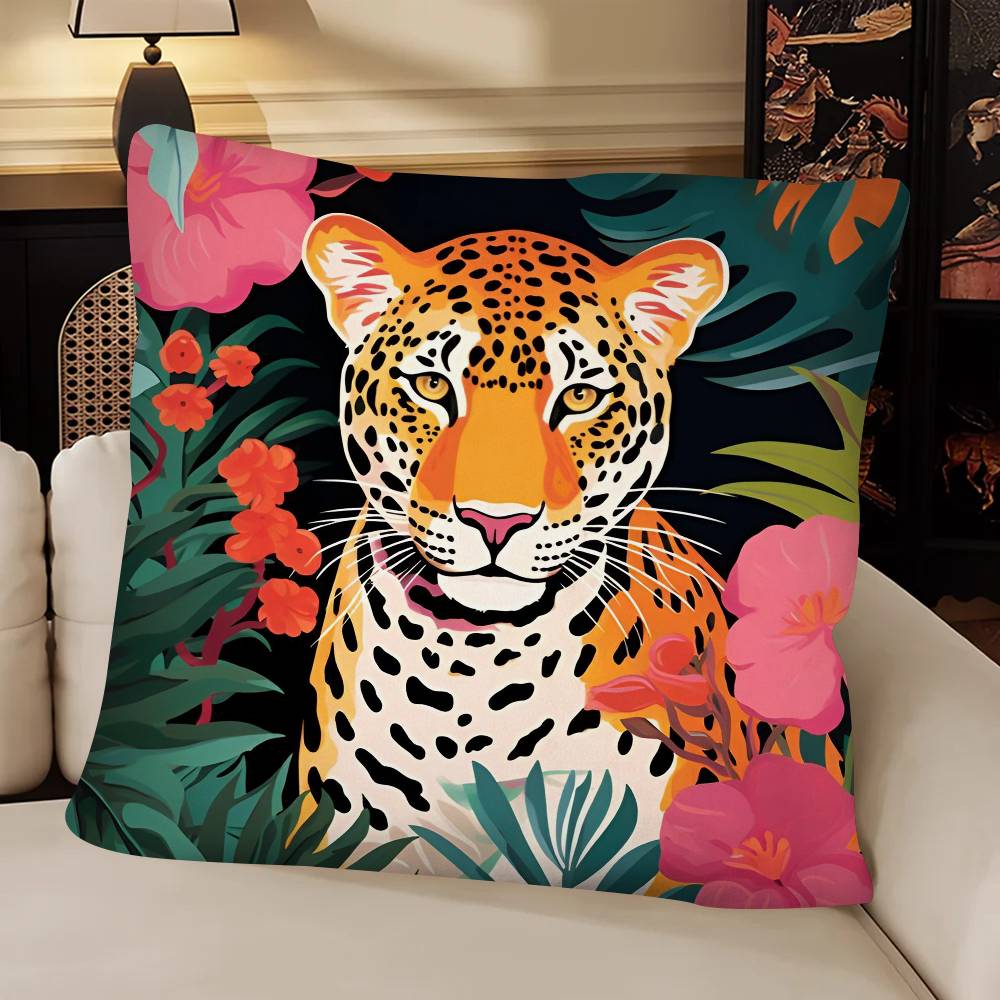 Tropical Rainforest Tiger Pillow Case Fashion Square Pillowcase Bedroom Sofa Room Ins Decoration Leisure