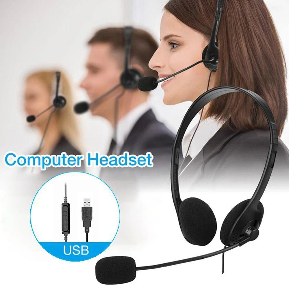 With Microphone USB Computer Headphone Noise Cancelling Stereo Sound Wired Headset Earpiece Wire Control Gaming Headset