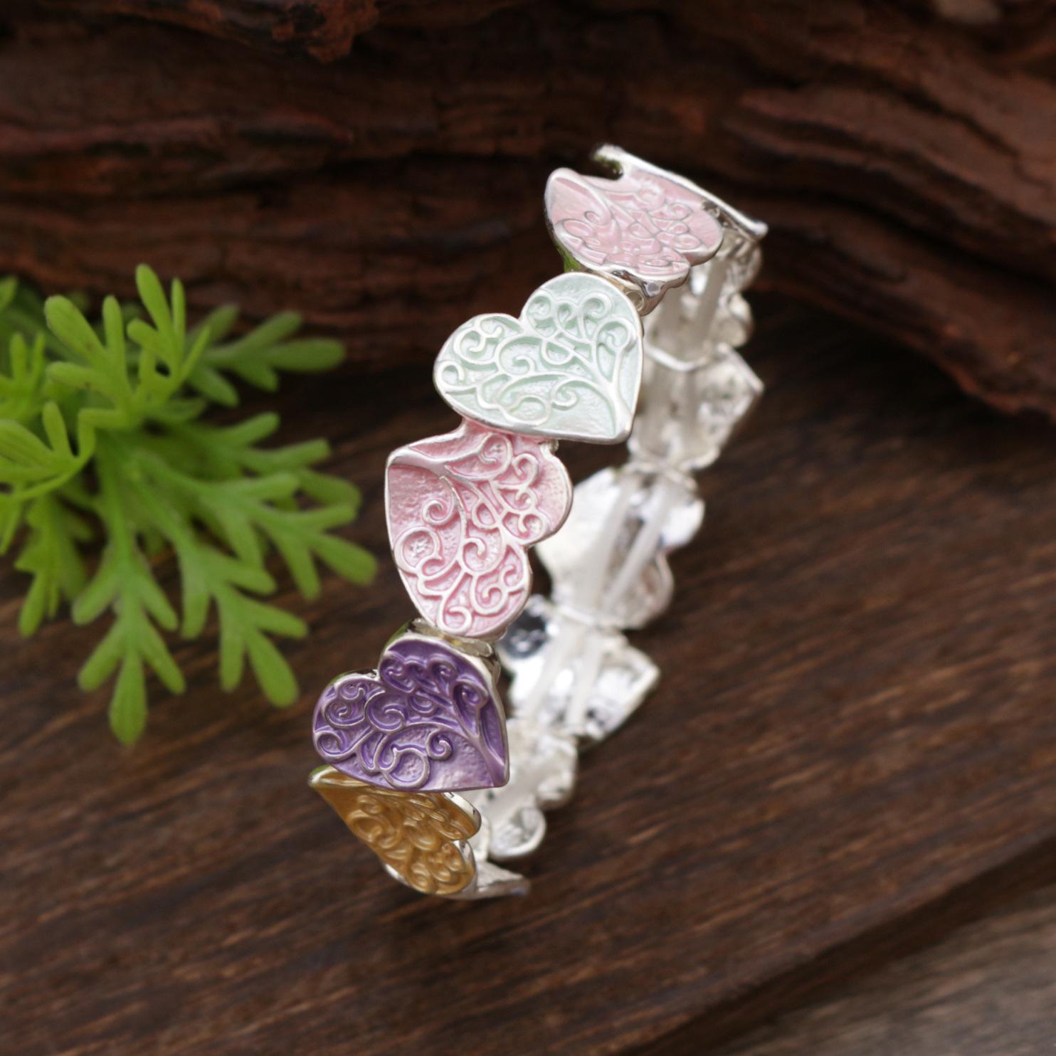 

Цветная живопись масло дерево жизни любовь эластичный браслет, модный женский универсальный браслет из сплава в форме сердца