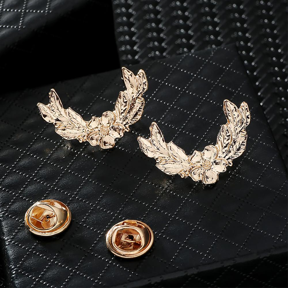 1 Pair Retro Collar Brooches Tree Leaf Wolf Rhinestone Fashion Lapel Pin For Men Women Shirts Suits Clothes Decor Jewelry Gift