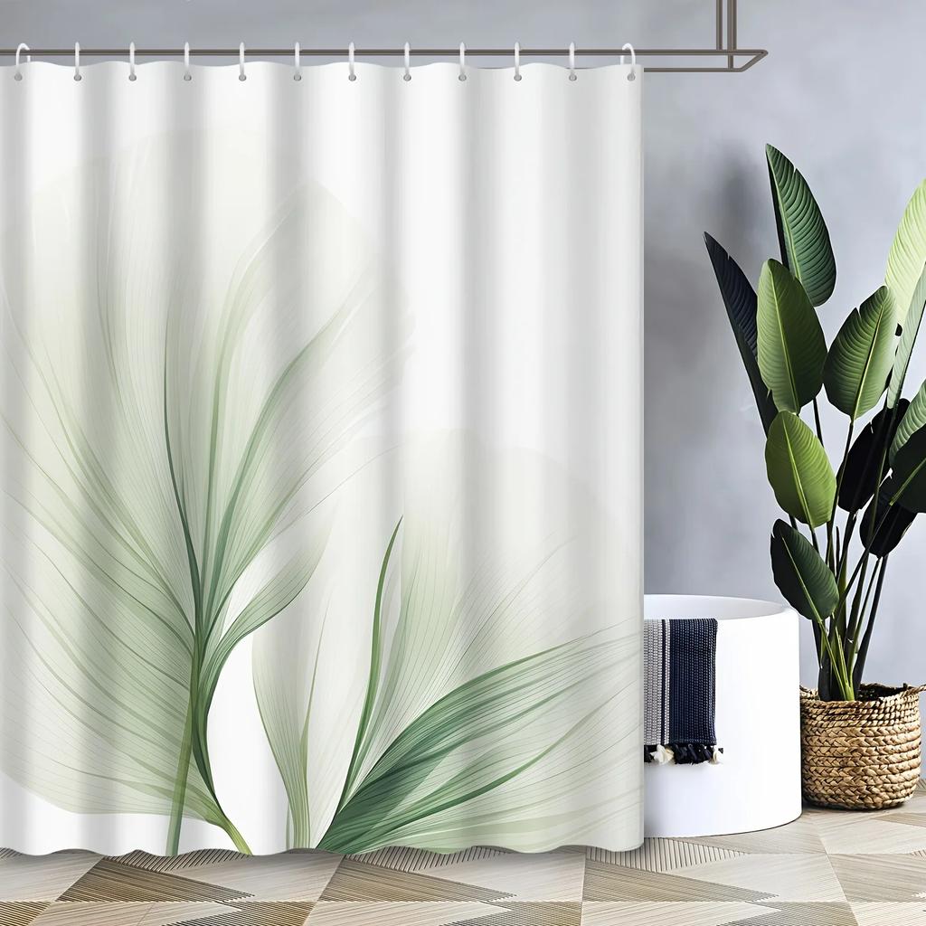 Elegant Green Bamboo Leaves Waterproof Shower Curtain – Perfect For Adding A Fresh And Natural Touch To Your Bathroom Decor