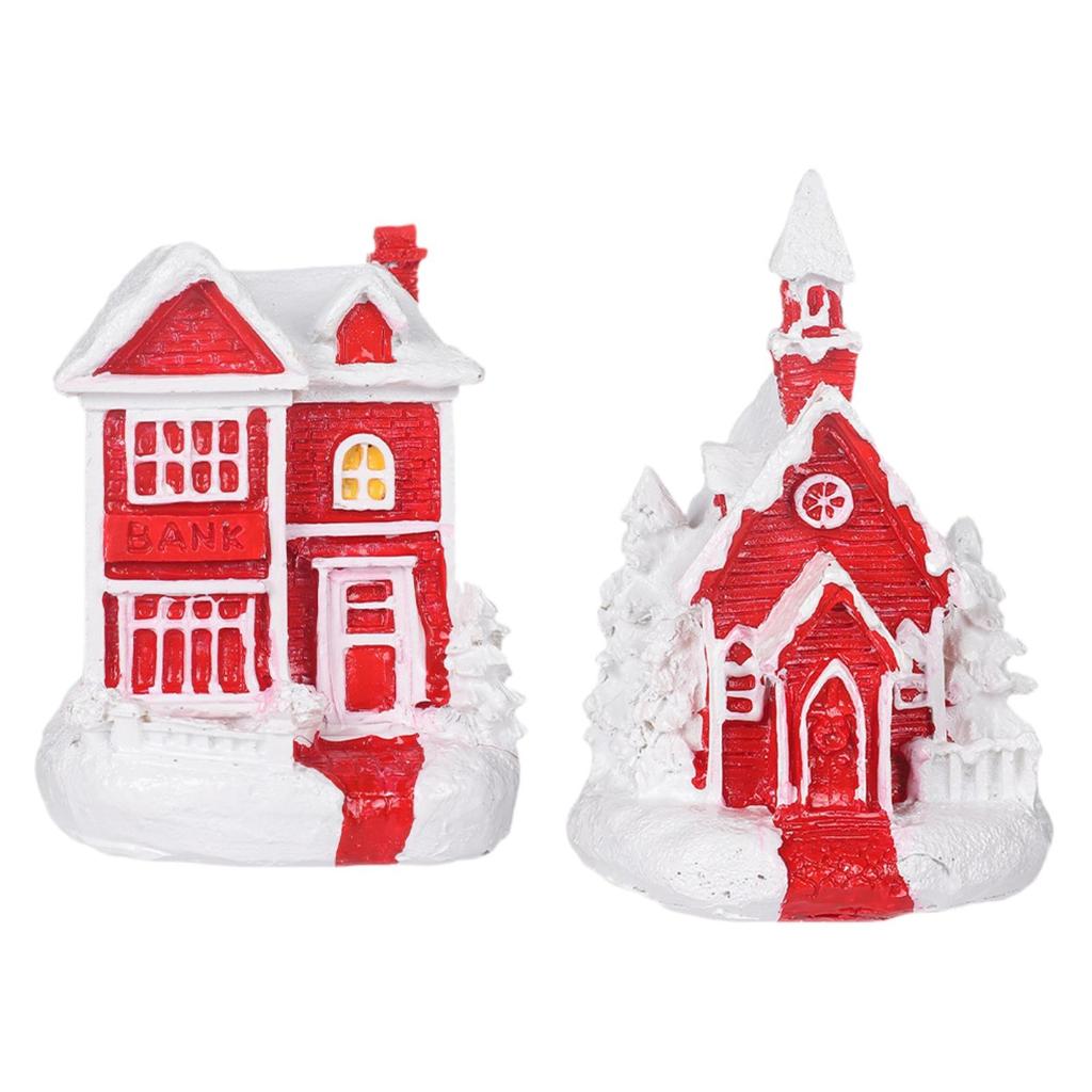 Mini Christmas Snow House Decoration Winter House Sculpture Xmas Ornament Resin Figurine for Desk
