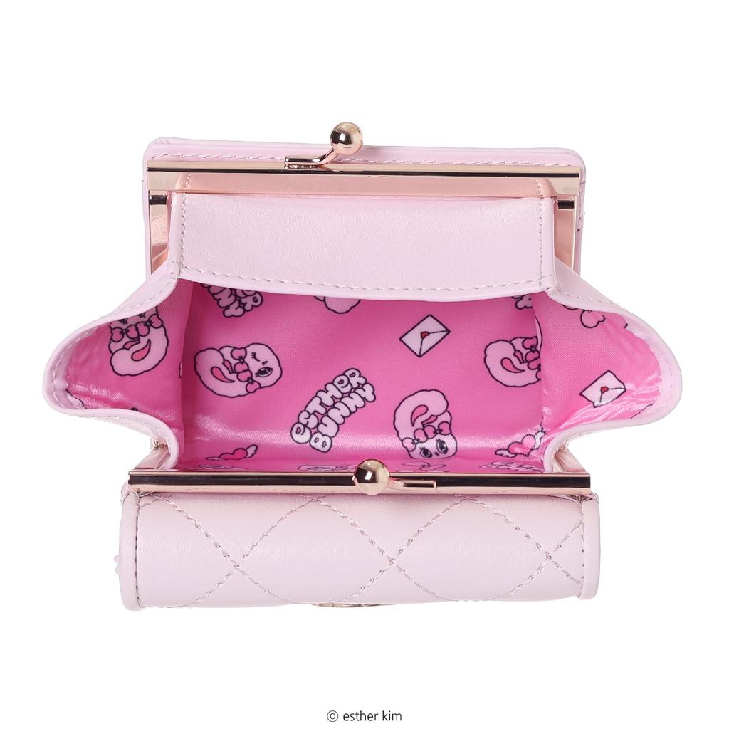 L25163 Esther Bunny Mini Wallet with Character Plate, Quilted Design, Holds 9 Cards, Coin Purse, 9cm X 10cm X 3cm, Domestic Sales Only (Pink)