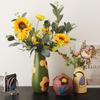 Retro Painted Ceramic Flower Vase Ornament for Living Room or Entryway Decor