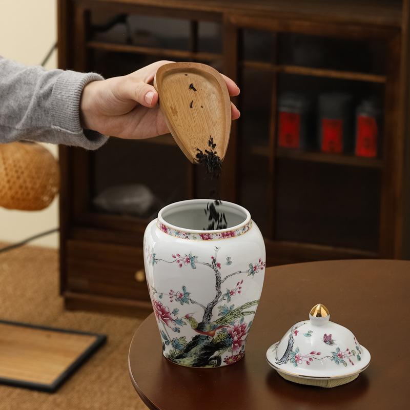 1300ML Ceramic Tea Pot Household Moisture-proof Sealed Pot Tea Container Living Room Coffee Table Desktop Decorative Ceramic Pot