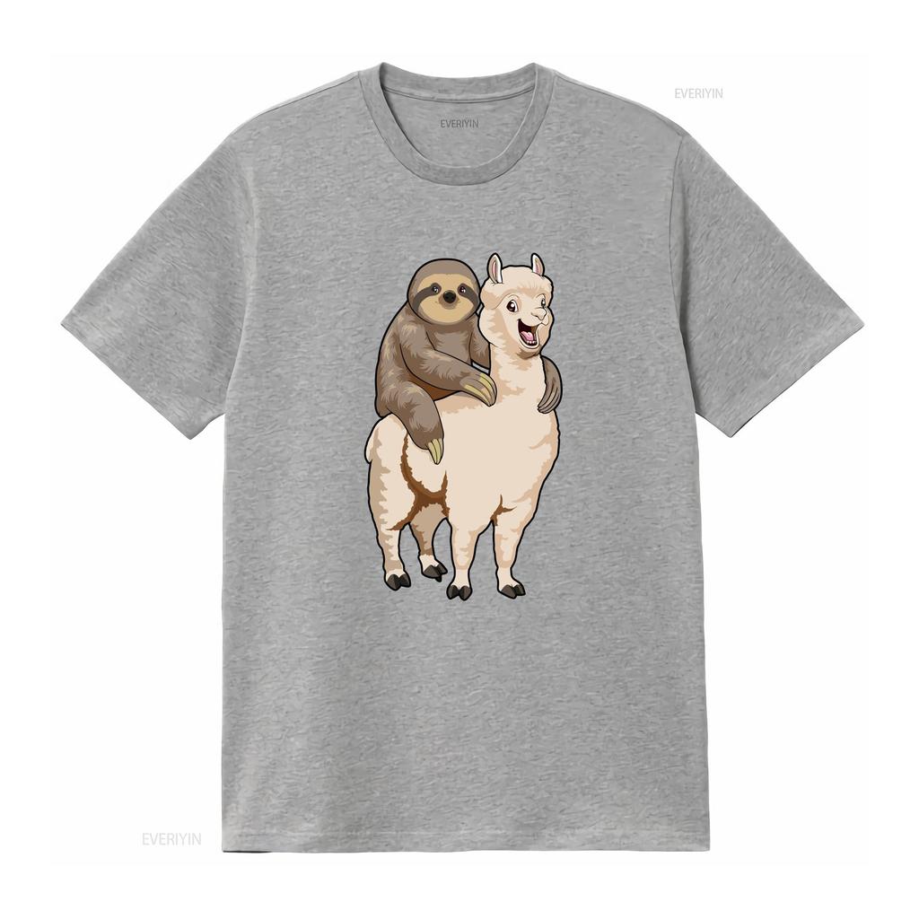 Sloth Riding Llama Funny Lazy Animal Pun T Shirt Sizes S 5XL vintage Washed Breathable Casual streetwear graphic fashion