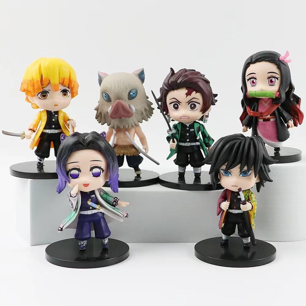 Lovely Demon Slayer Tanjiro Nezuko Pvc Character Statues 6-pack 8.5cm Anime Toys