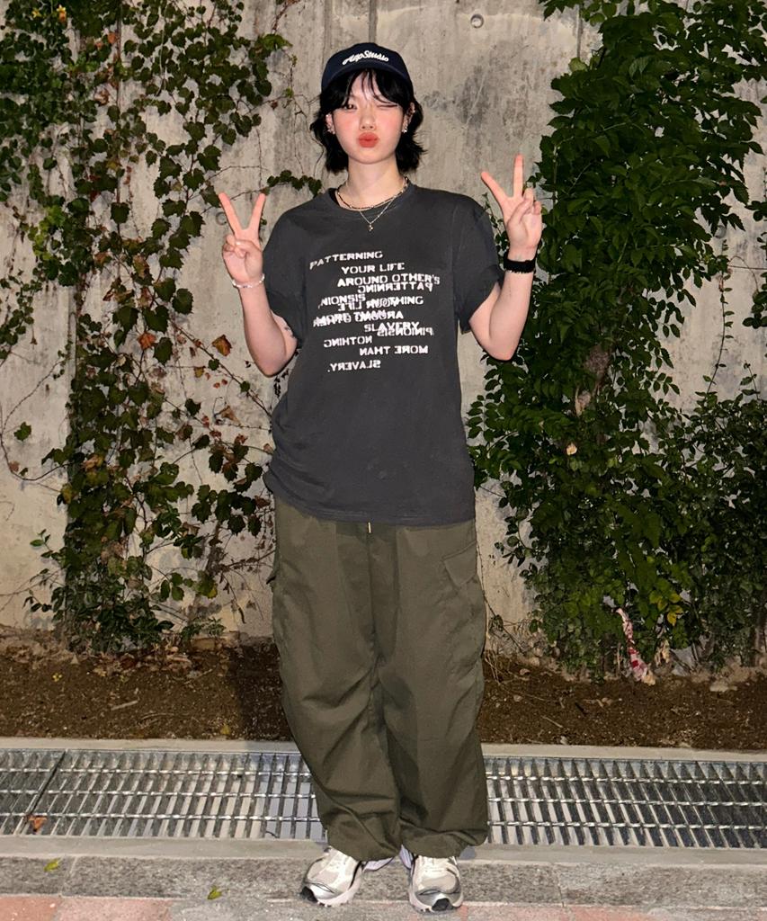 QUTON Patterned Pigment Oversized Short Sleeve T-Shirt