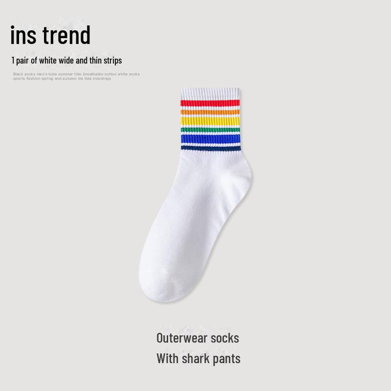 Unisex Strumpor med Regnbågsränder, Mellanlånga – Snygga och Mångsidiga för Höst och Vinter