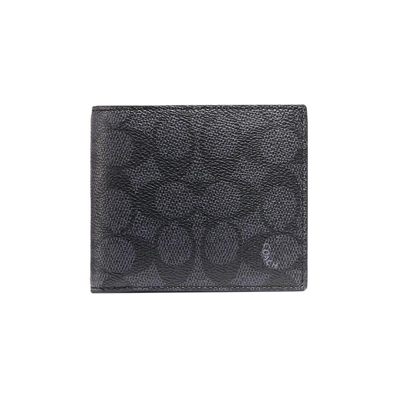 

COACH 10 Four card slot snap coin bag Signature coated canvas and exquisite calfskin Card holder wallet Men s black чёрный
