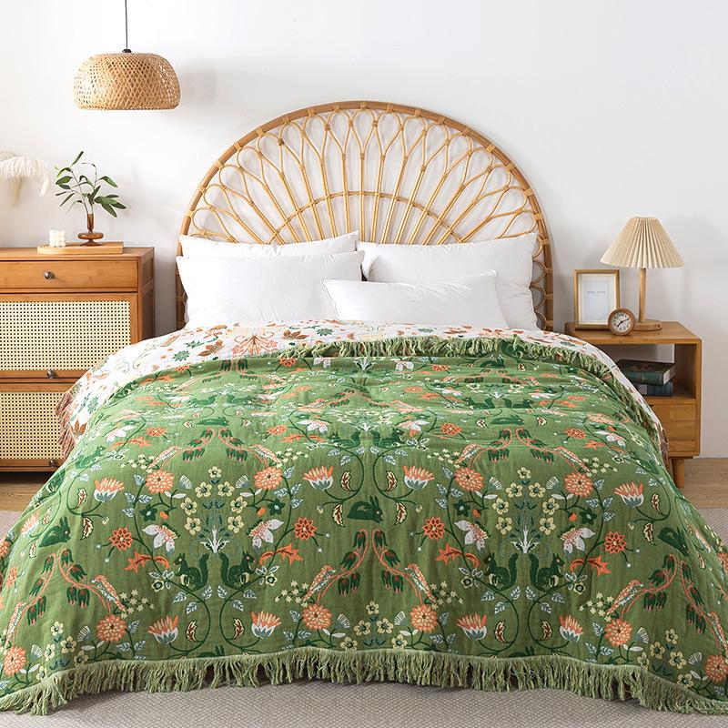 Double-Sided Green & White Wizard of Oz Pure Cotton Gauze Blanket Sofa Towel