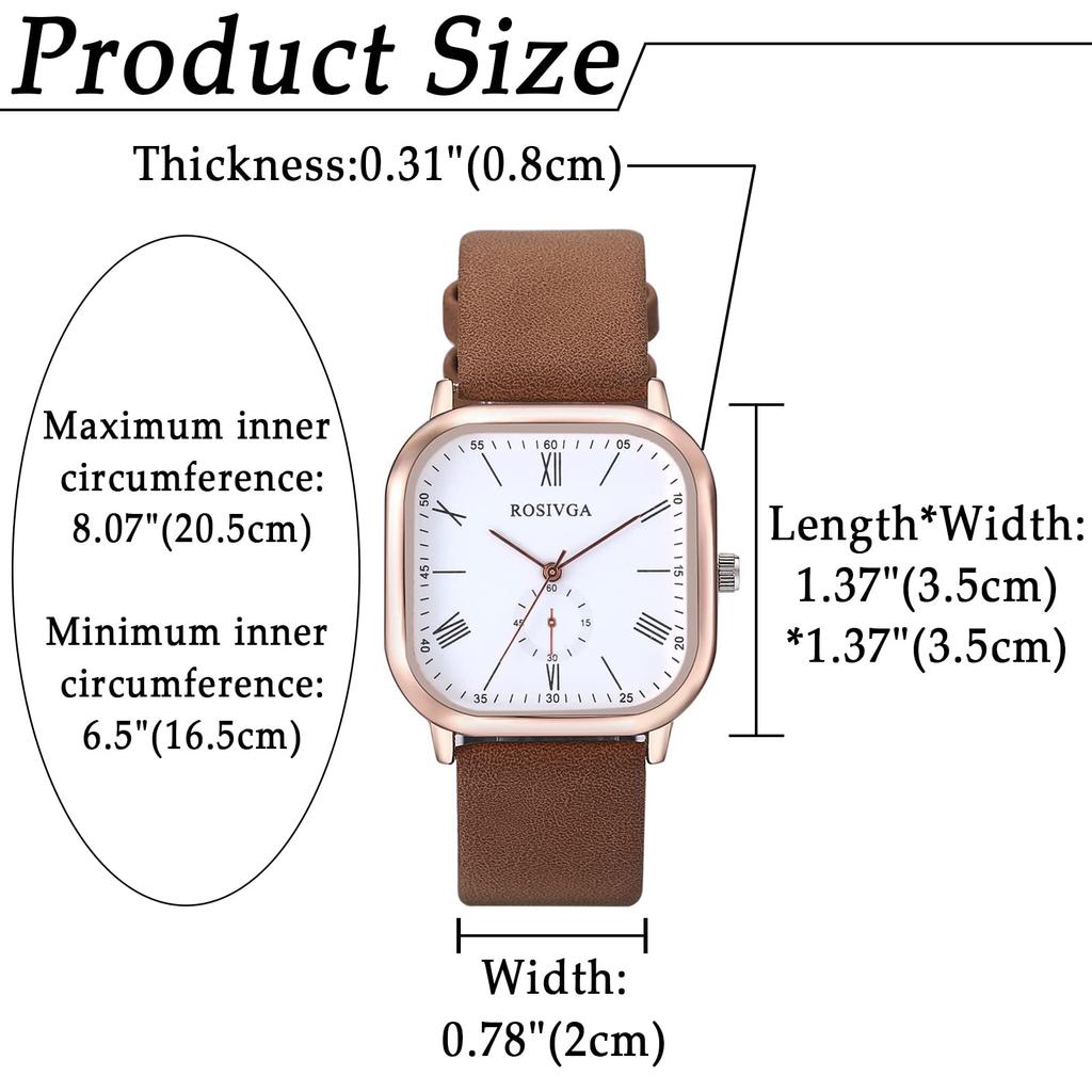 Leather Wristwatch for Men and Women, Antique Roman Alphabet Analog Display, Square Shape, Waterproof, Men's and Women's Watch, Business, Casual,