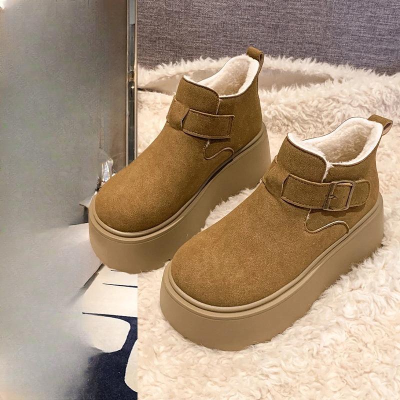 Suede Platform Women Snow Ankle Boots Short Plush Mid Heels Buckle Shoes 2025 Trend Winter New Warm Cozy Non-slip Botas De Mujer