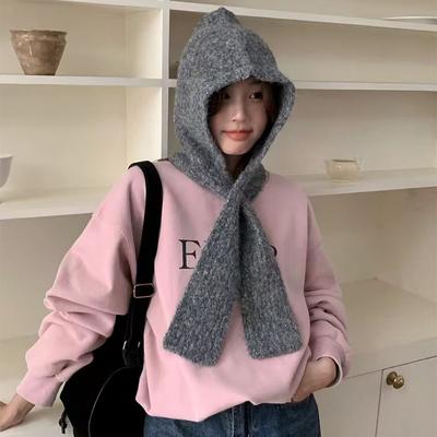 Winter Balaclava Scarf Hats For Men Women Winter Warm Knitted Scarf Caps Outdoor Drawstring Neck Collar Beanies Caps Scarves