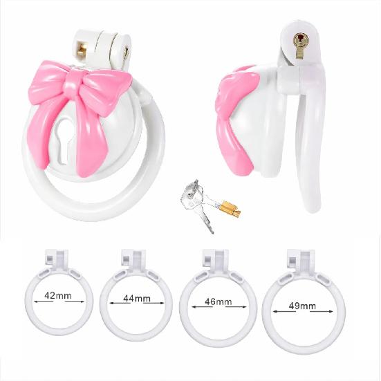 Pink Bow Chastity Cages Sissy Gay Two-tone Craft Chastity Locks Male Locks Pseudo Sissy Chastity Device Escape-proof Cheat-proof
