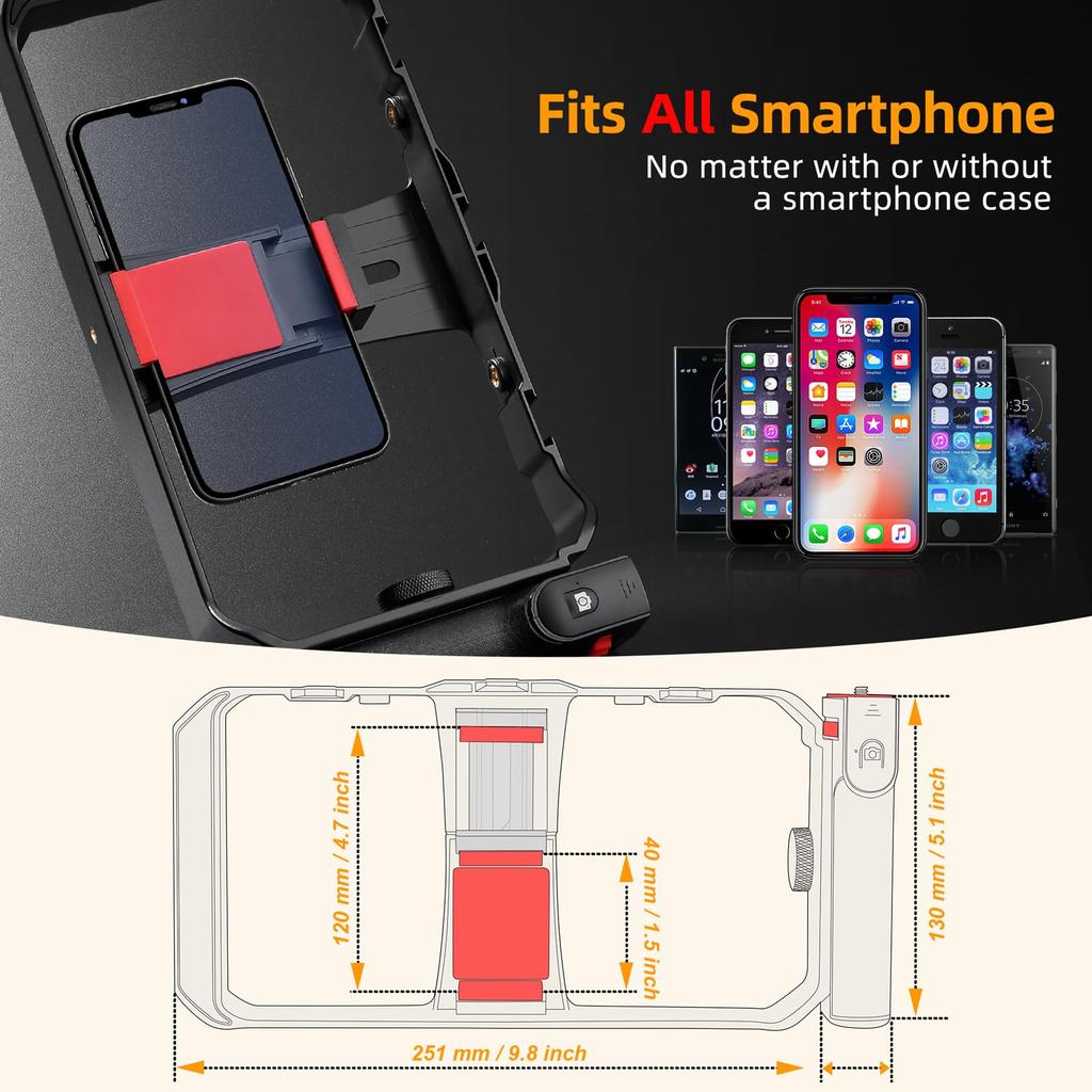 Zeadio Universal Smartphone Vlogging Kit (with RGB Light & Microphone) - iPhone/Android Compatible Smartphone Stabilizer Cage for Content Creators