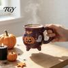 Cute Ghost Pumpkin Teacup Halloween Witch Cauldron Coffee Mug, 360ml Spider Web Pattern Holiday Gift for Enthusiasts Ceramic Cup, Spooky Drinkware