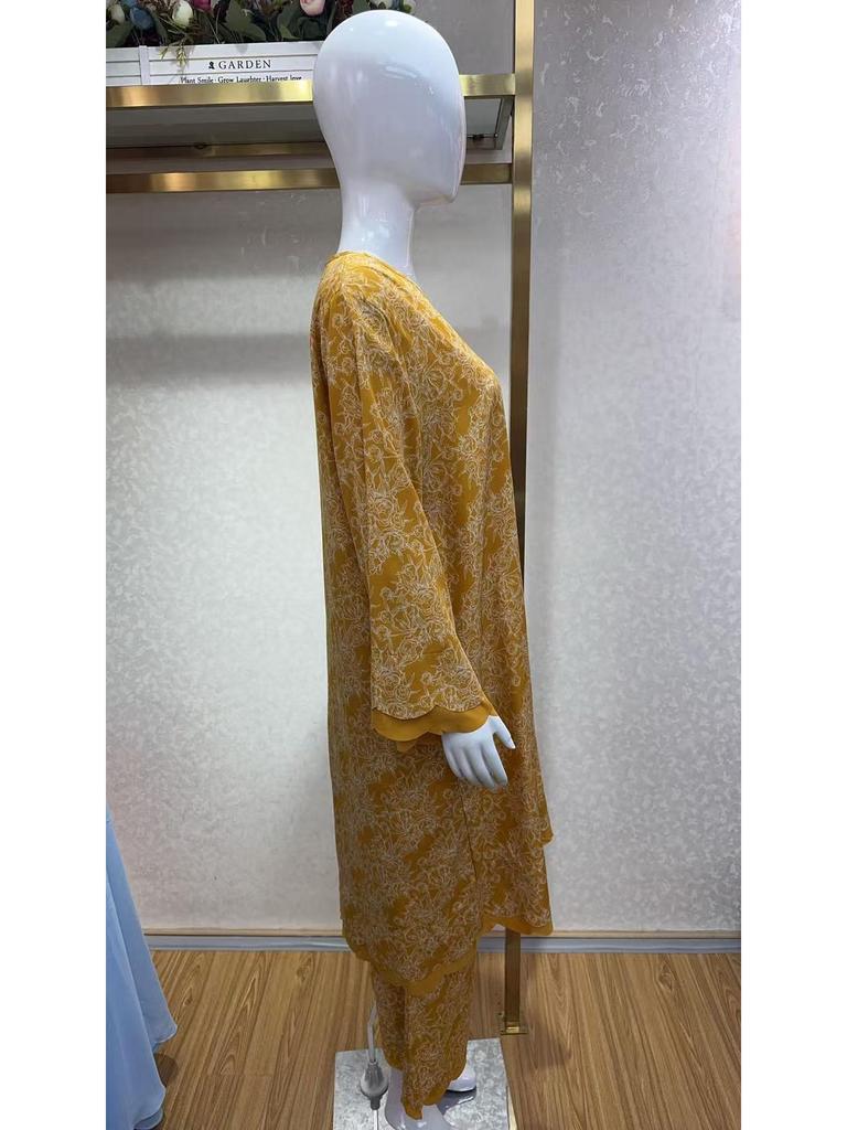 Elegant Spring/Summer Abaya: New Print Muslim Women's Dress Set