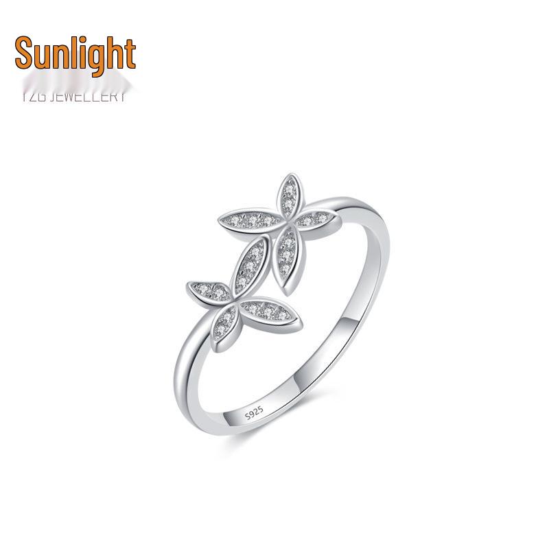 

S925 Silver Butterfly Ring for Women - Mori Style Niche Design, Popular Internet Celebrity Index Finger Ring, Ideal Christmas Gift. US Size 9