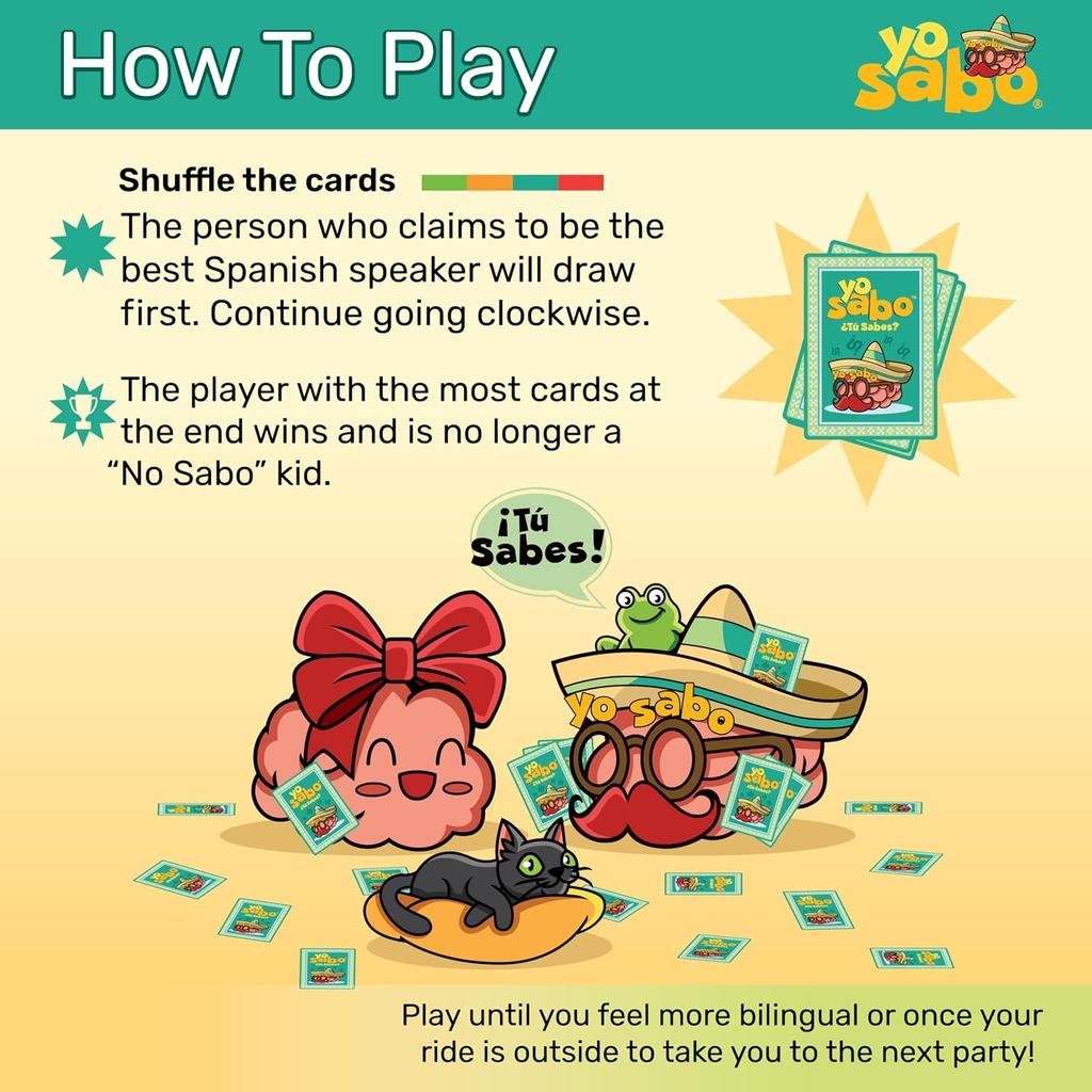 Yo Sabo Card Game Learn Spanish Challenge Cards Family-Friendly 160 Card
