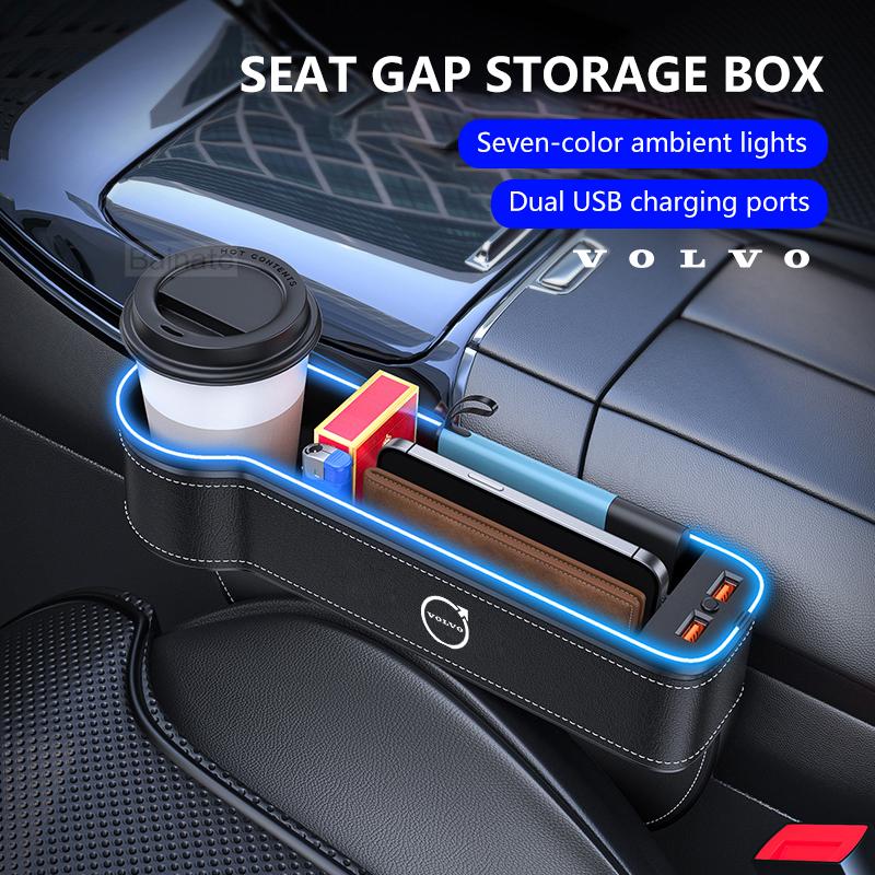 NEUE Auto-Spalt-Aufbewahrungsbox USB Bunte LED für Volvo V60 V40 XC90 S60 XC60 S90 V90 CX70 XC40 C40 C70 EX90 Sitzspalt-Tasche