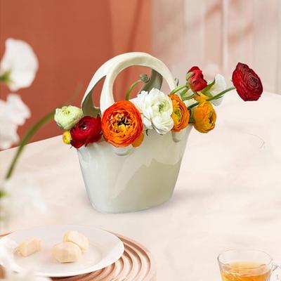 Ceramic Flower Bag Vase Floral Purse for Flowers Garden Bookshelf