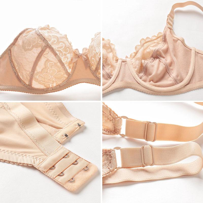Plus Size Dessous-Set mit Bügel aus floraler Spitze, transparenter BH-Anzug, sexy EF-Cup, dünner Bralette, unsichtbarer BH