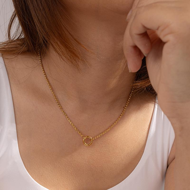 316L Stainless Steel Hollow Round Necklaces Foxanry Fashion Minimalist Waterproof Daily Party Jewelry Gifts EL0088