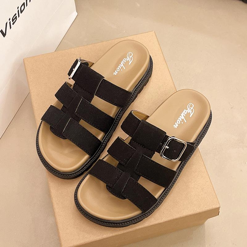 

Internet celebrity super fire Roman style heightened thick-soled slippers women 2025 summer new with skirt retro Birkencool slippers 40 чёрный