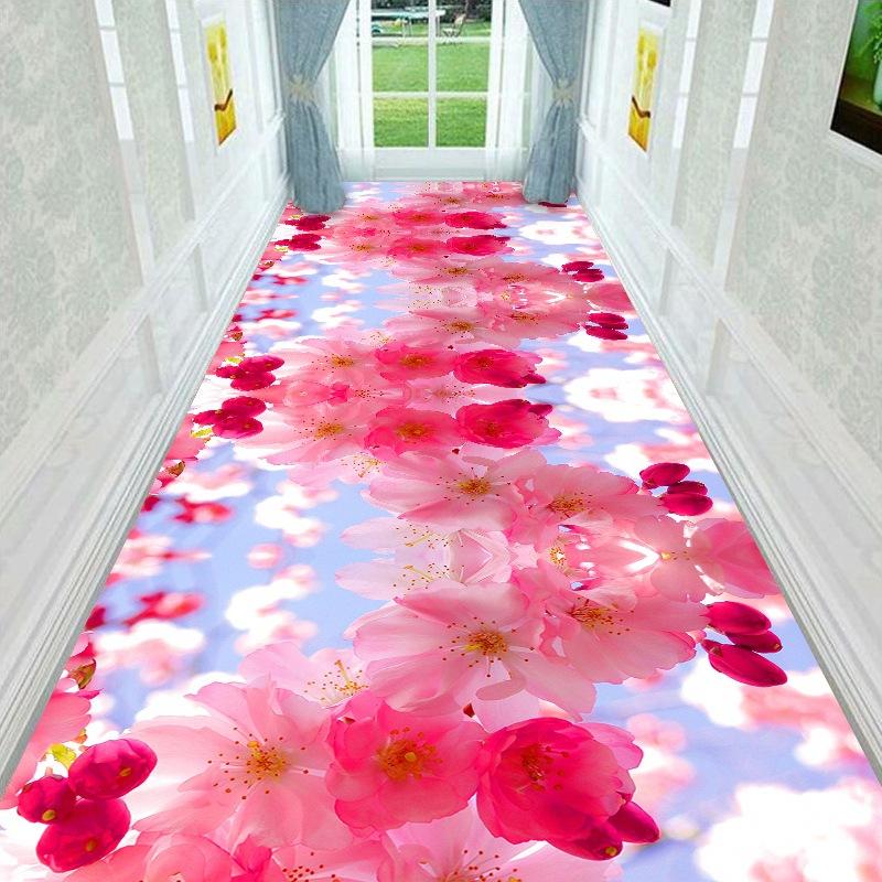Red Floral Corridor Rug Hallway Carpets 3D Living Room Carpet Long Flower Bedroom Room Mats Kitchen Rug Bathroom Mat Anti-Skid