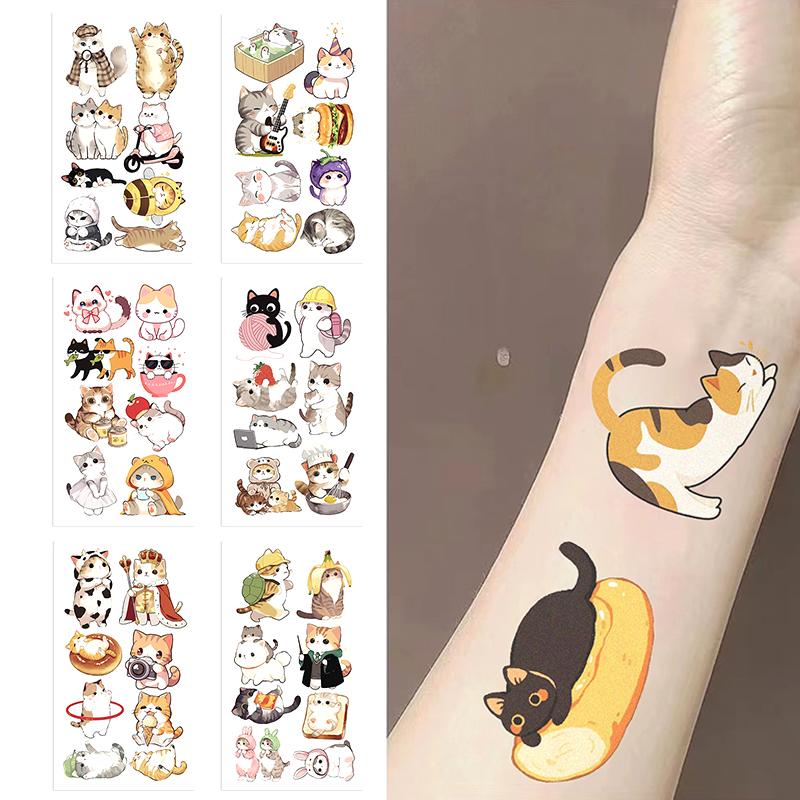 10Pcs/Set  Cartoon Cat Temporary Tattoo Stickers Cute Cat Children Waterproof Tattoo For Kids Funny Birthday Gift