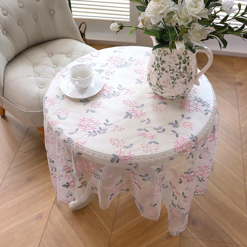 Transparent Small Flower Lace Tablecloth Embroidery Color Embroidery Flower Cake White Prop Background Cloth Coffee Table Tablecloth