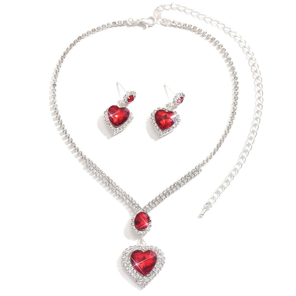 Zarif Şeftali Kalbi Su Damlası Kolye Pençe Zincirli Takı Basit Trend Kolye Küpe Seti