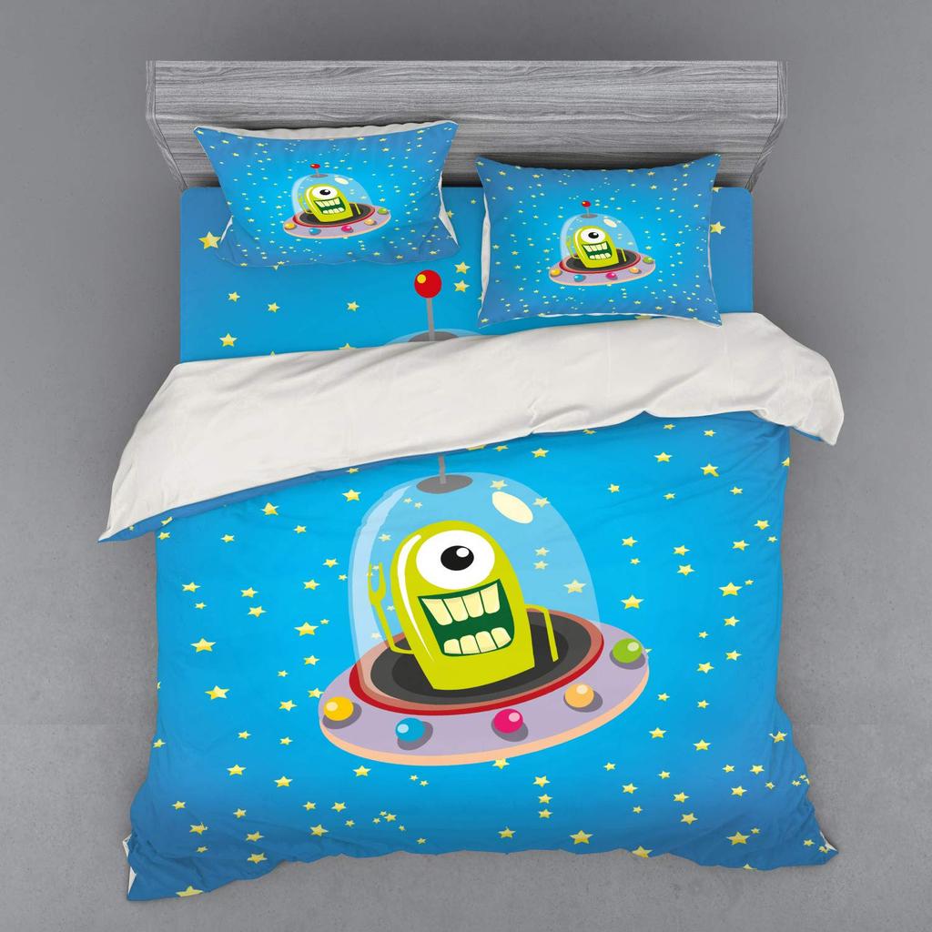 UFO Duvet Cover Set for Kids Boys Girls Teens Queen Lightweight Quilt Cover Outer Space Theme Bedding Set Bedroom Decor No Quilt
