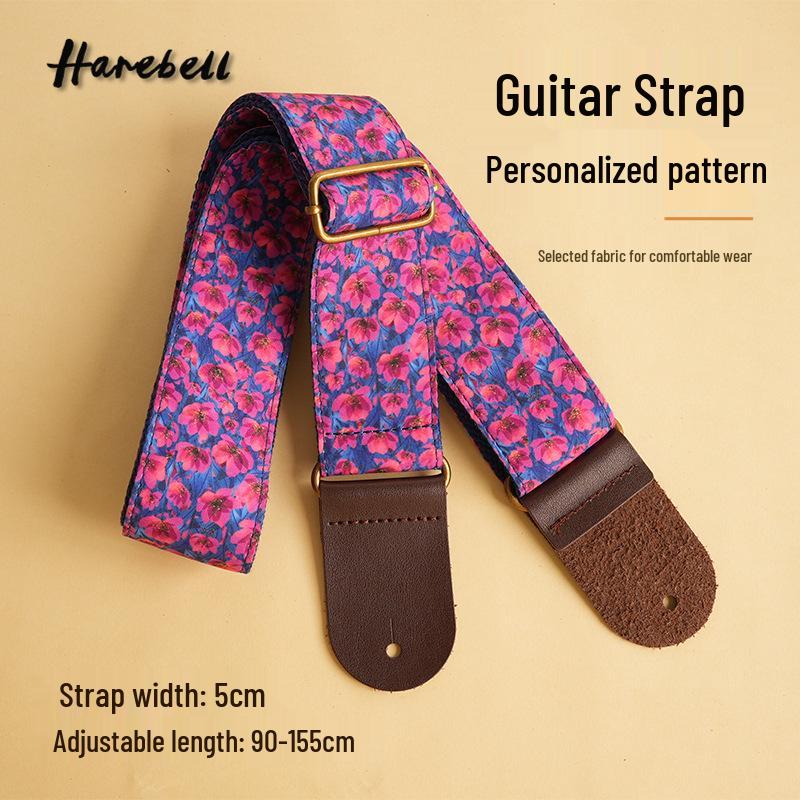 Available Vintage Floral Adjustable Blue-Purple Guitar Strap (Rattle PO-093) 90-155cm Adjustable