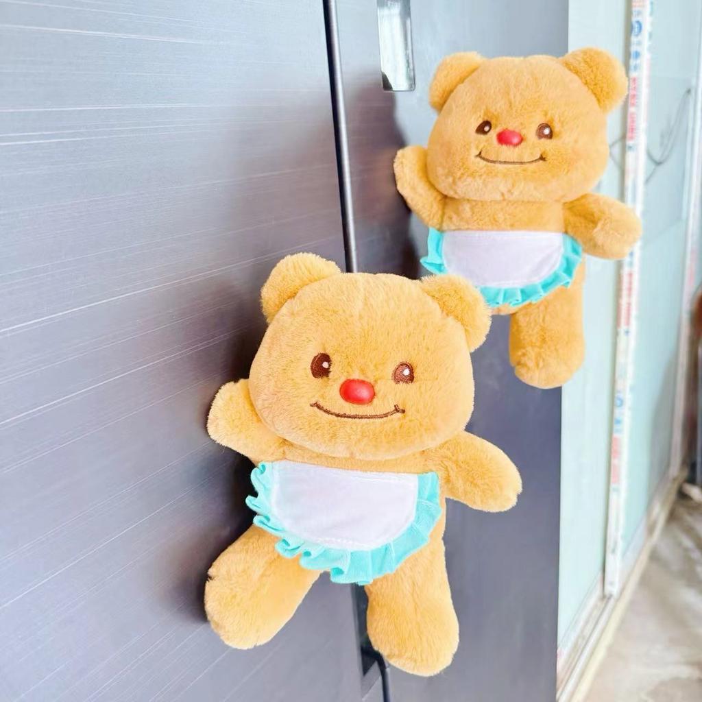 Internet celebrity yellow bear refrigerator sticker pendant apron bear plush doll cute toy personality creative magnetic doll