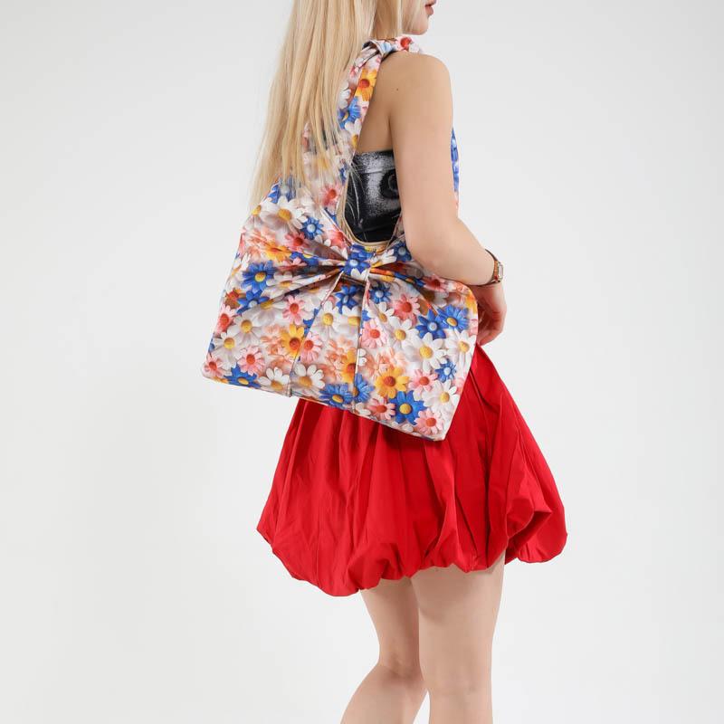 Sweet Bow Flowers Women's Shoulder Bag Casual Large Capacity Girls Underarm Bags Pleated Design Travel Ladies Tote Handbags