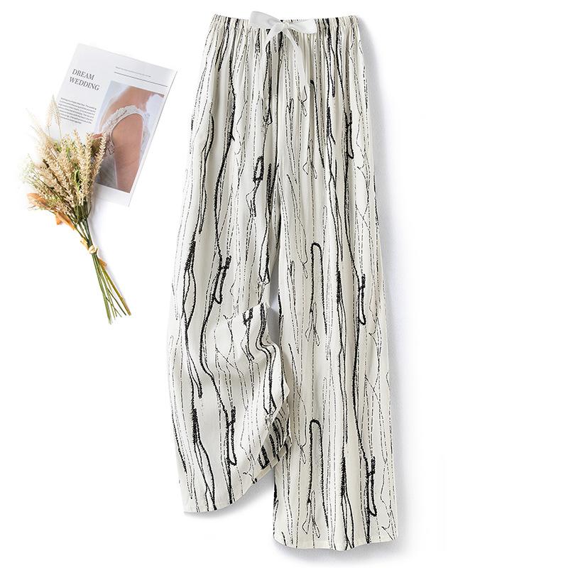 

Пижамные брюки из хлопкового шелка, женские летние тонкие антимоскитные широкие брюки, однотонные, для отдыха на открытом воздухе, для дома, с принтом, пляжные брюки Nine-minute One Size