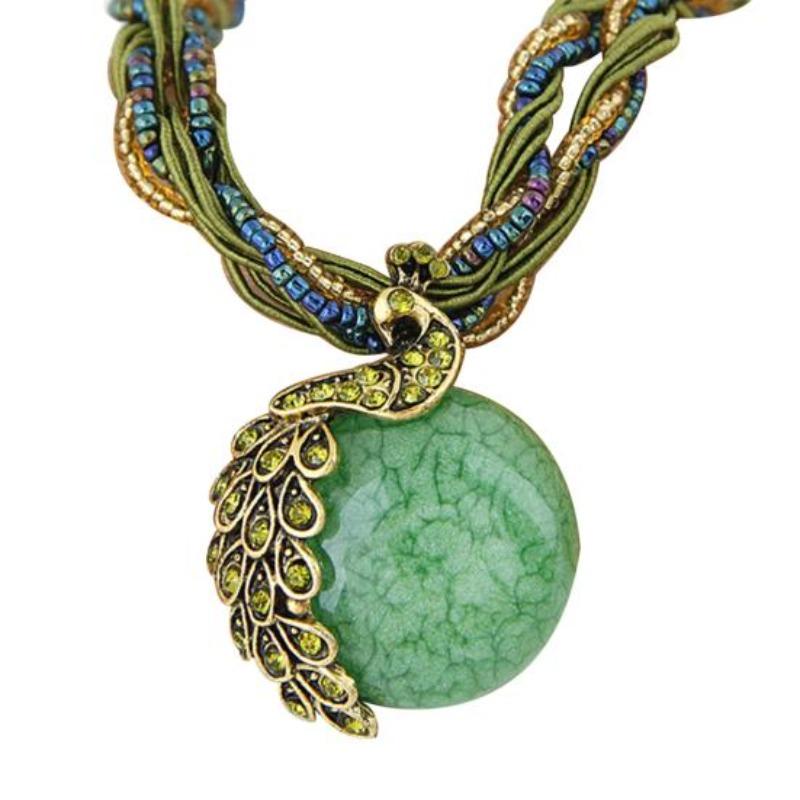 Collana con pavone, regalo con ciondolo intarsiato in opale zircone bohémien