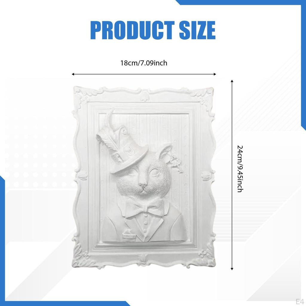 Paintable Cat Figurine Statue To Paint 3D Embossed Cats Frame DIY Unpainted Plaster Animal