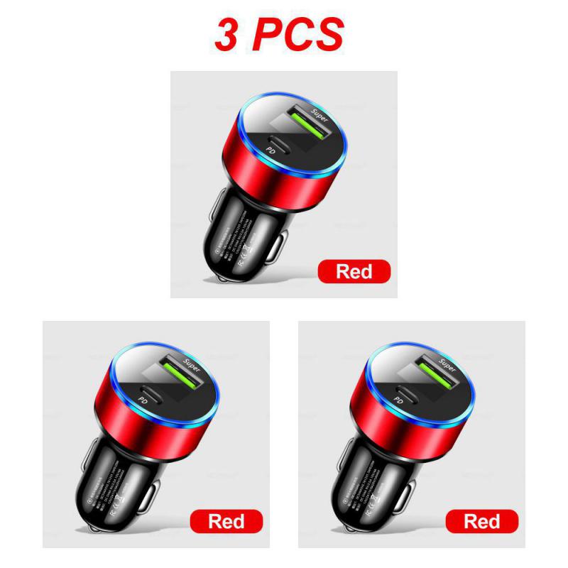 1~5PCS Car Charger Digital Display Fast Charging 20w Car Supplies Phone Charger Multifunctional Type-c Car Accessories