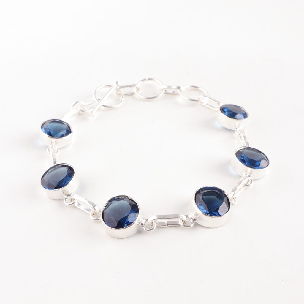London Blue Topaz  Gemstone 925 Sterling Silver Jewelry Handmade Girls Bracelet RB-14-9