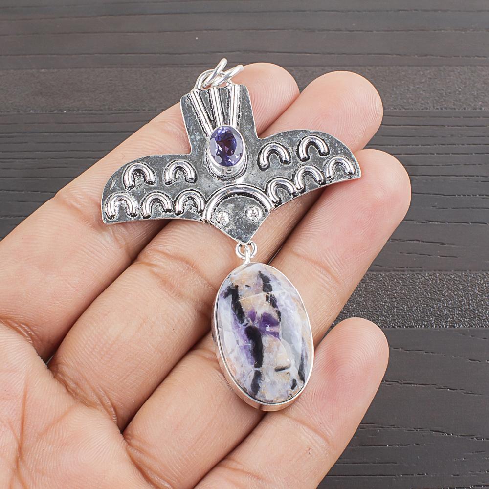 Natural Russian Charoite Gemstone 925 Sterling Silver Jewelry  Pendant 2.53  AJP-2311