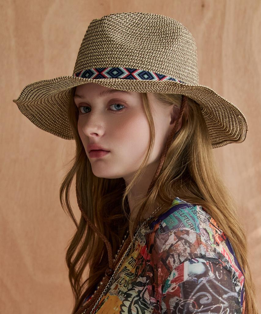 MAXZA Ethnic Band Wide Brim Fedora