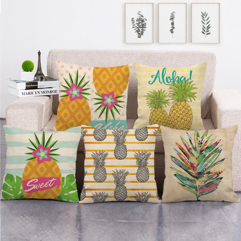 Tinika Chen Unisex Simple Pineapple Leaves Digital Printing Short Plush Pillow Covers Decorative For Car Sofa Office Cushion Cover Home Goods
